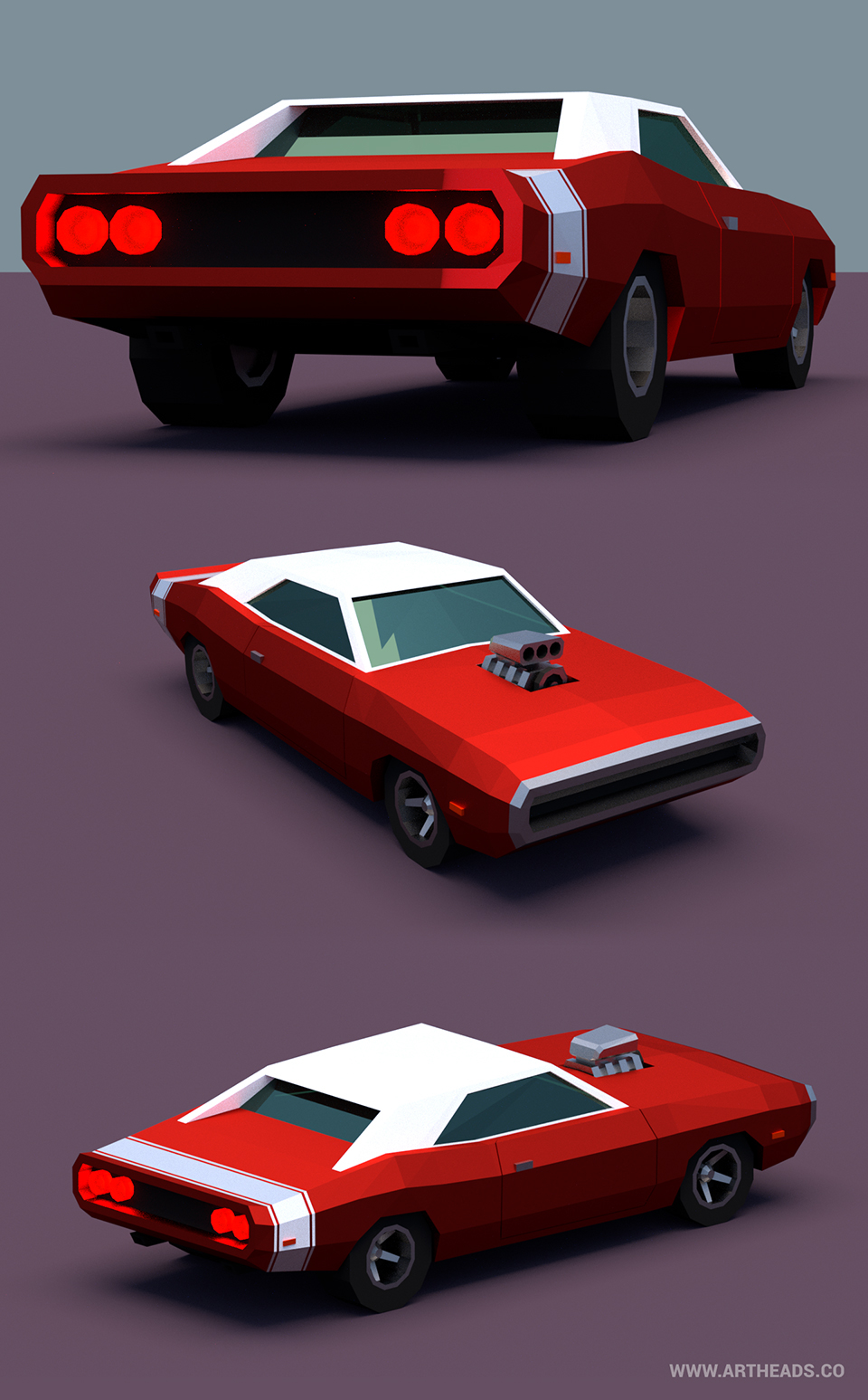 3D blender lowpoly car muscle dodge charger game