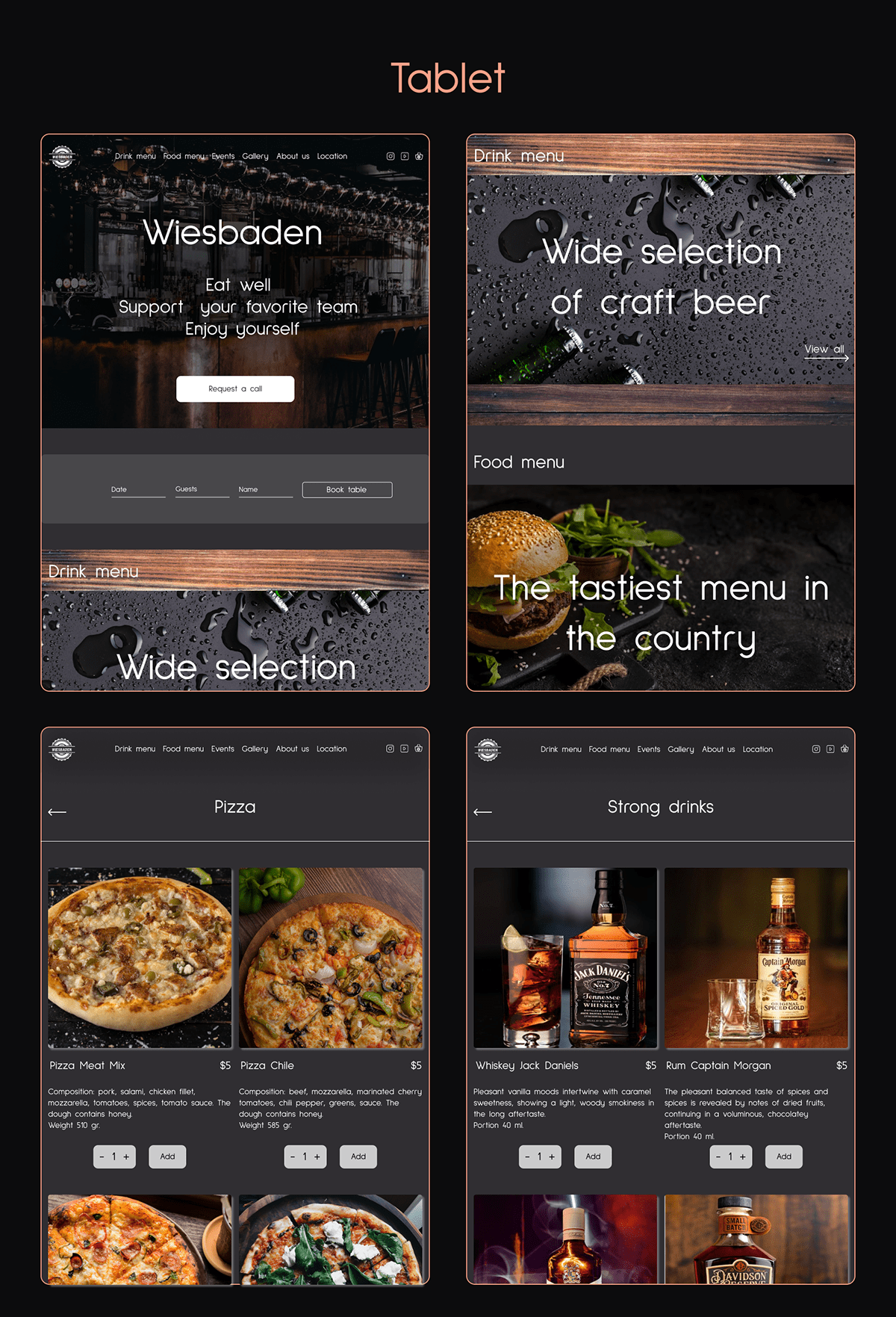 bar design landing page pub UI/UX Website Design