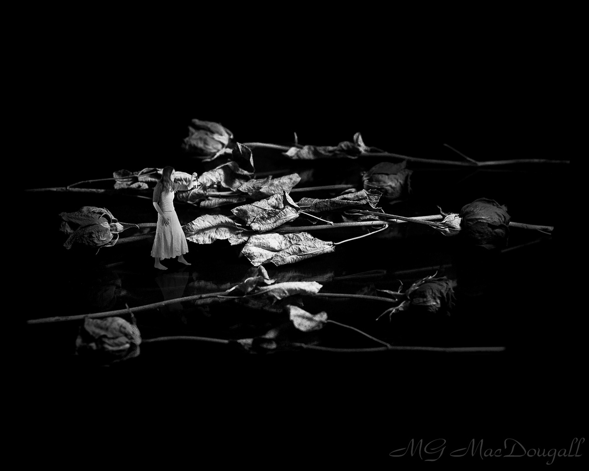 conceptual photography Composite black and white self portrait Greif loss book