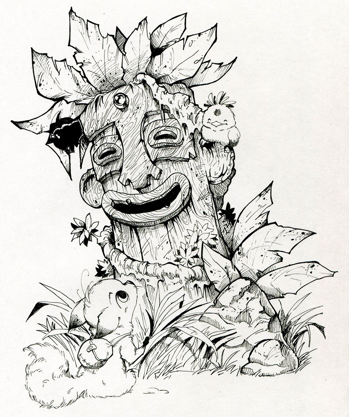 Character inktober inktober2014 redisoj art animal girl beard bird ink owl sketch Copic pens markers