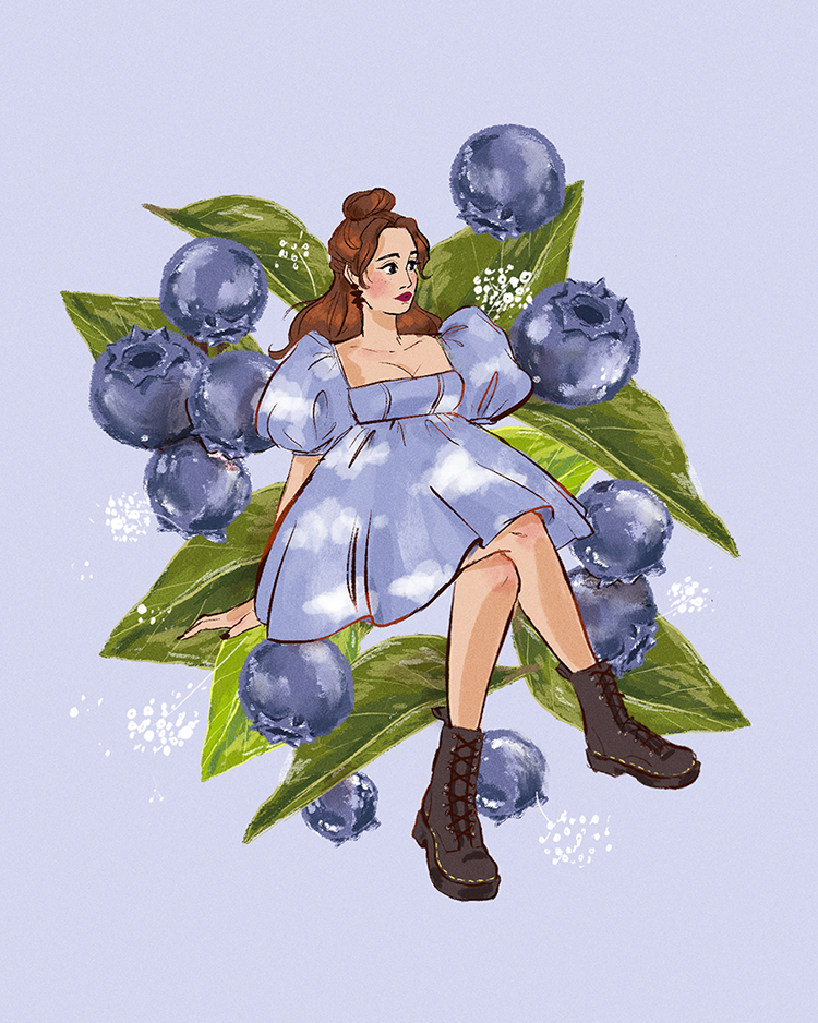 blueberry botanical illustration Digital Art  Drawing  fashion illustration Fruit kawaii pastel colors raspberries streetwear