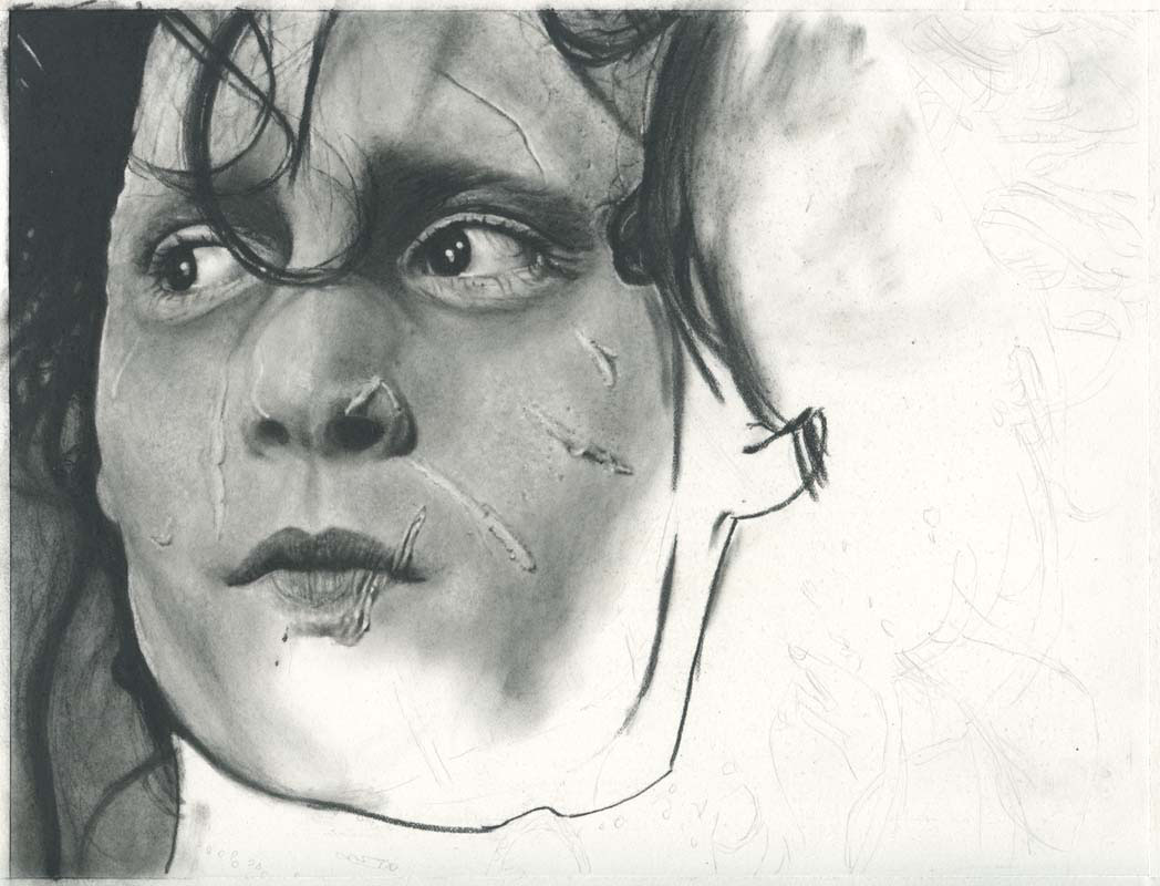 edward scissorhands johnny depp portrait fanart Tim Burton charcoal pencil Portraiture