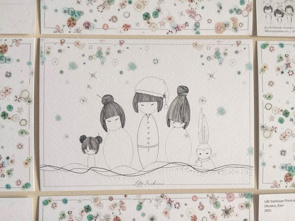 postcard Christmas new year design japan japanese minimalistic dolls kiev ukraine lilit sarkisian Armenia present paper
