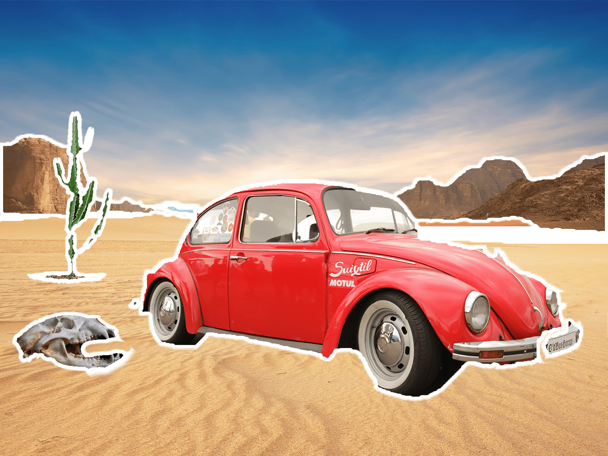 beetle card classic car desert dust mainapulation Old car sand VW VW Beetle