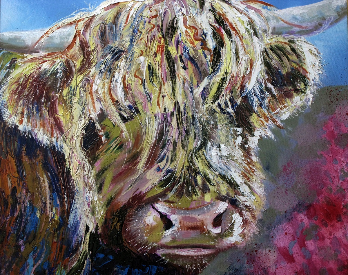 Highland Cows coos expressive painting oils on canvas acrylics animal art wildlife
