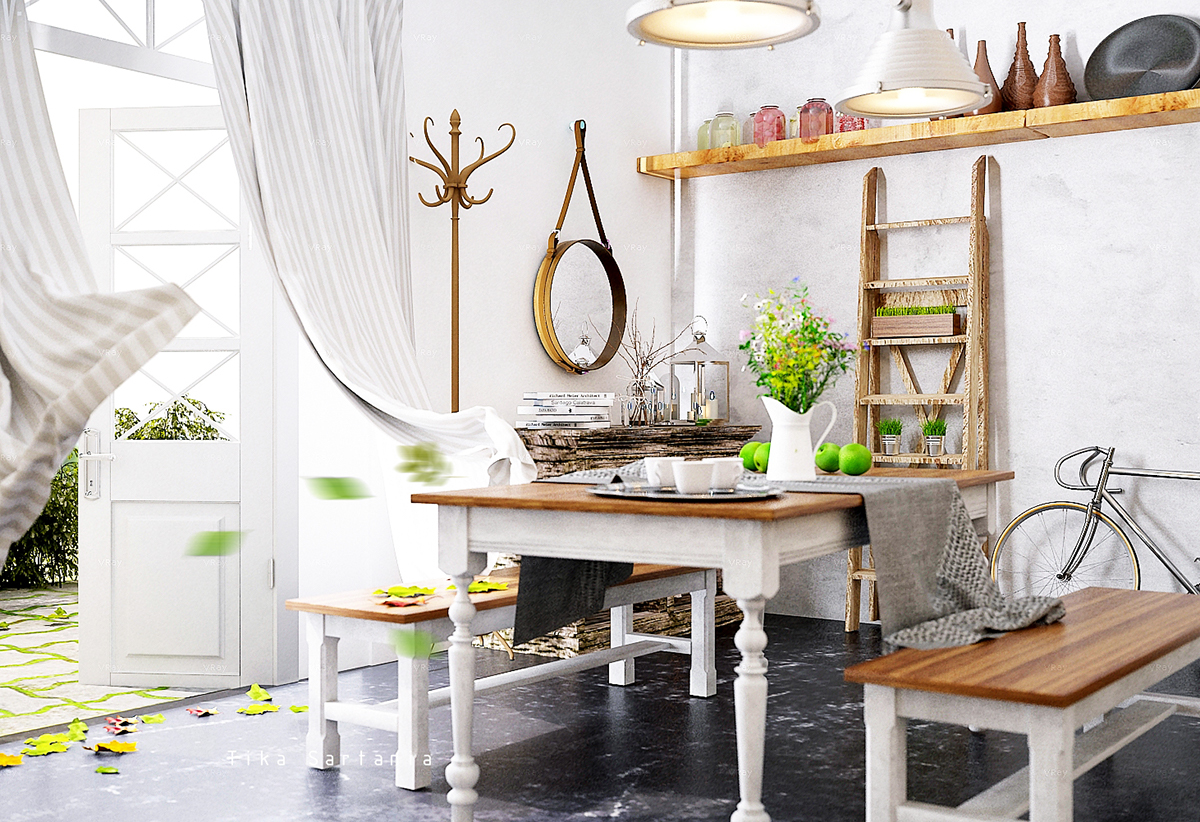 Interior design visualization dining room CGI digital art 3ds max vray Scandinavian Style home house