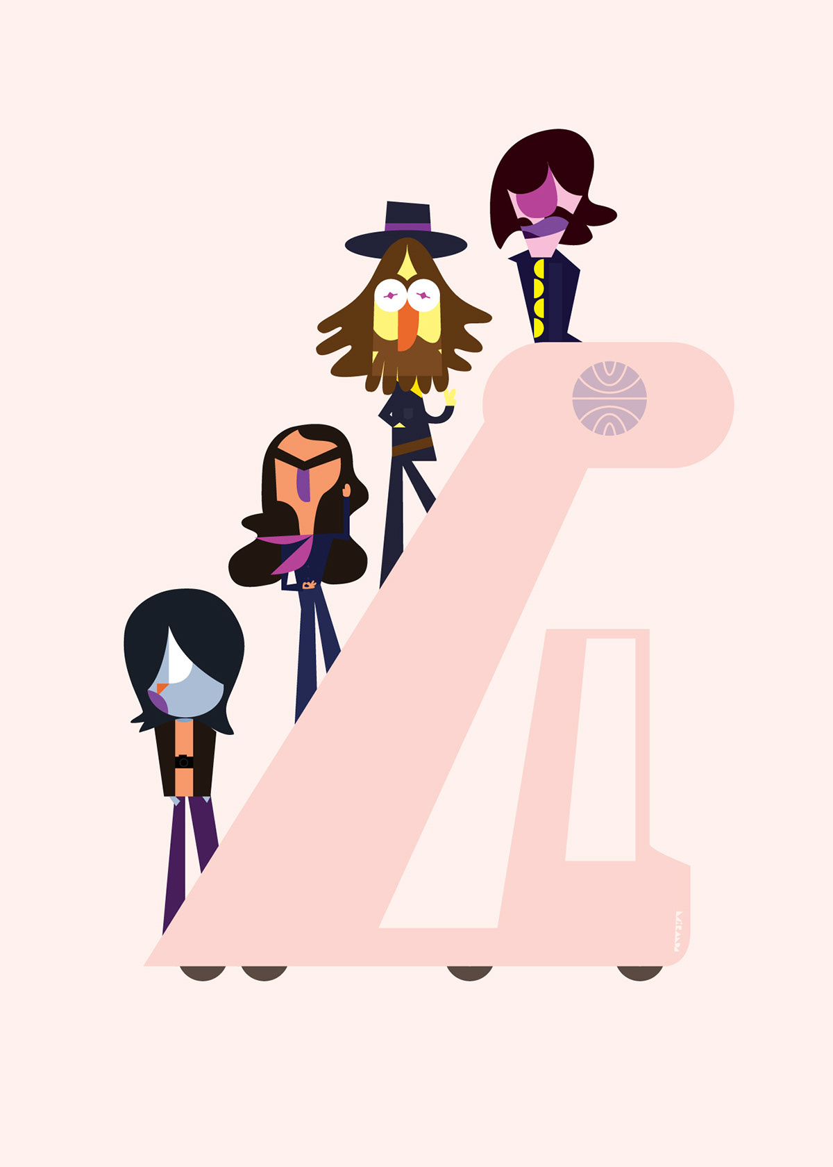 Vector Illustration caricature   comic rock 1960s sixties flower power let it be the beatles