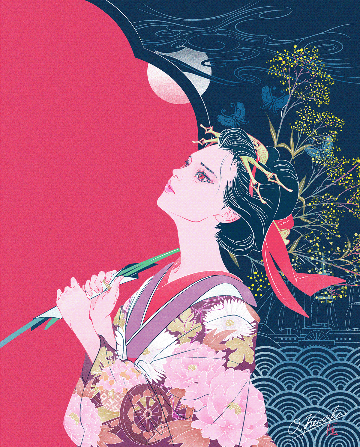 japan japanese katana kimono samurai desital drawing ILLUSTRATION  oriental Retro