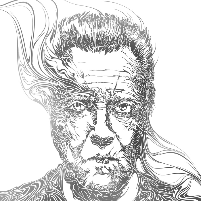 icons christopher walken Clint Eastwood Jack Nicholson actors american Si Scott water droplets Liquid vector black and white portrait wrinkle High Contrast old man