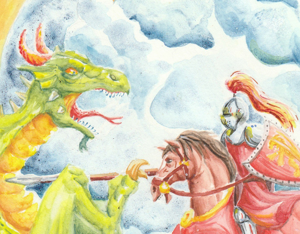 battle dragon fantasy horse ILLUSTRATION  knight watercolor