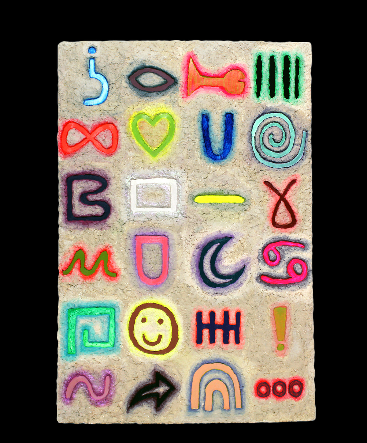 Emoji Emojis tablet gravestone rock wall climbing wall symbols smiley face Love heart rainbow infinity Sculptural Painting hieroglyphs language