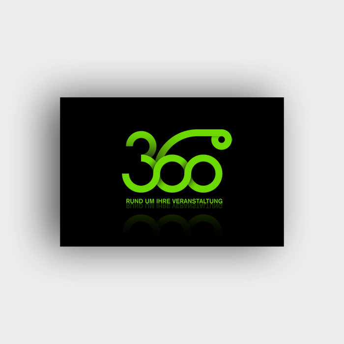 360° Event Management logo stationary business card Website
