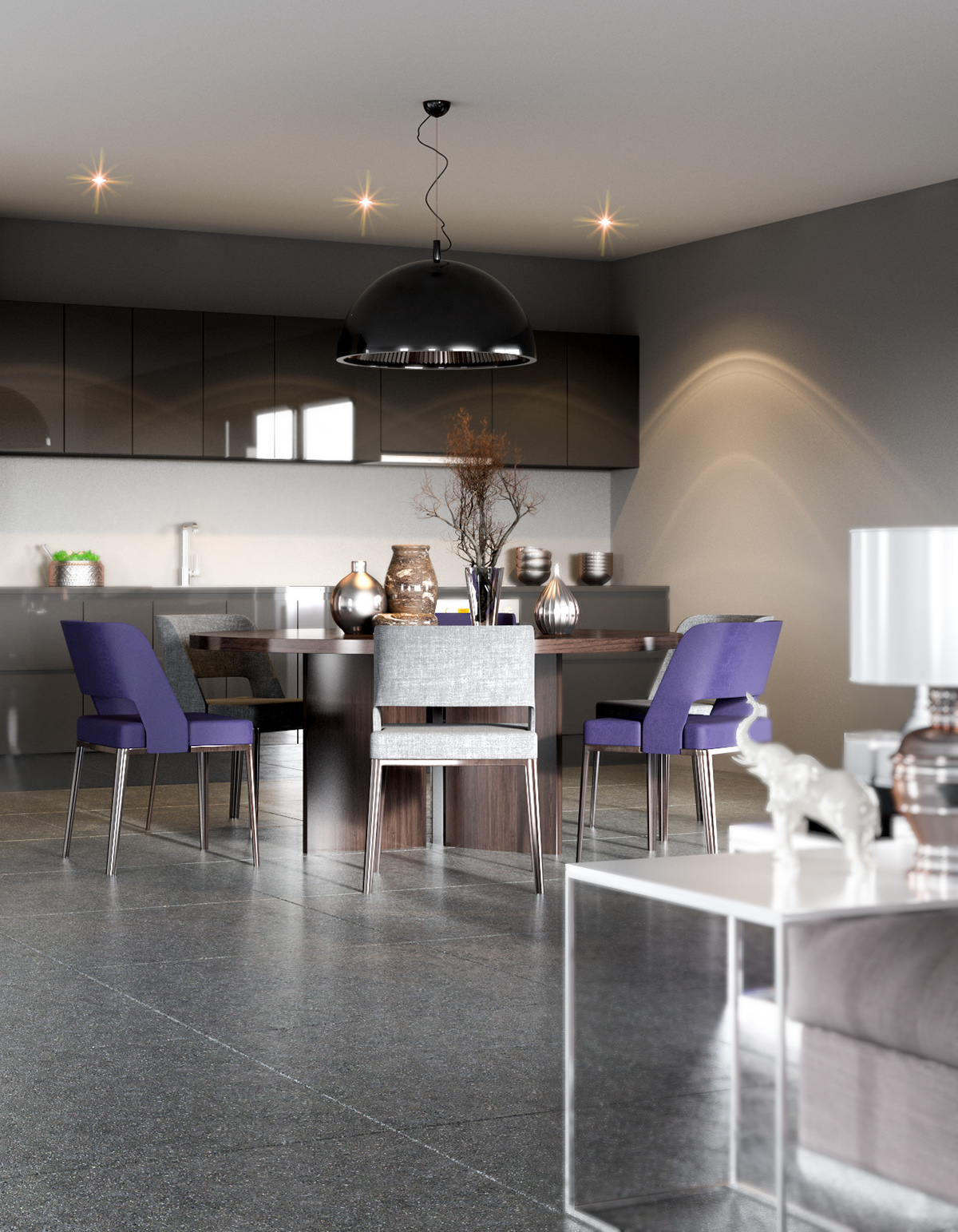 purple CGI visualization 3D architecture Interior product dining kitchen chair