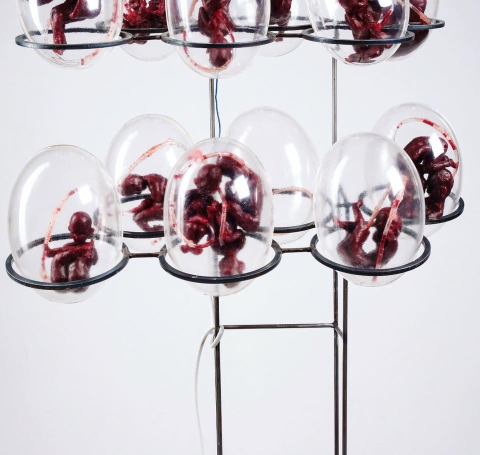 fetus sculpture egg mother art feministart uterus blood red wax figure pleksi