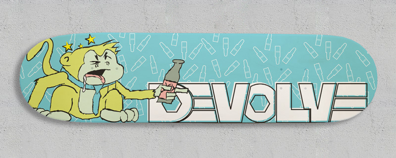 skateboard devolve monkey deck apparel graphics art vector design screen print concept shirt poster identity
