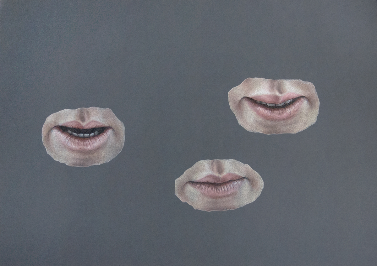 eyes masks lips colored pencils Kredki paper painting  