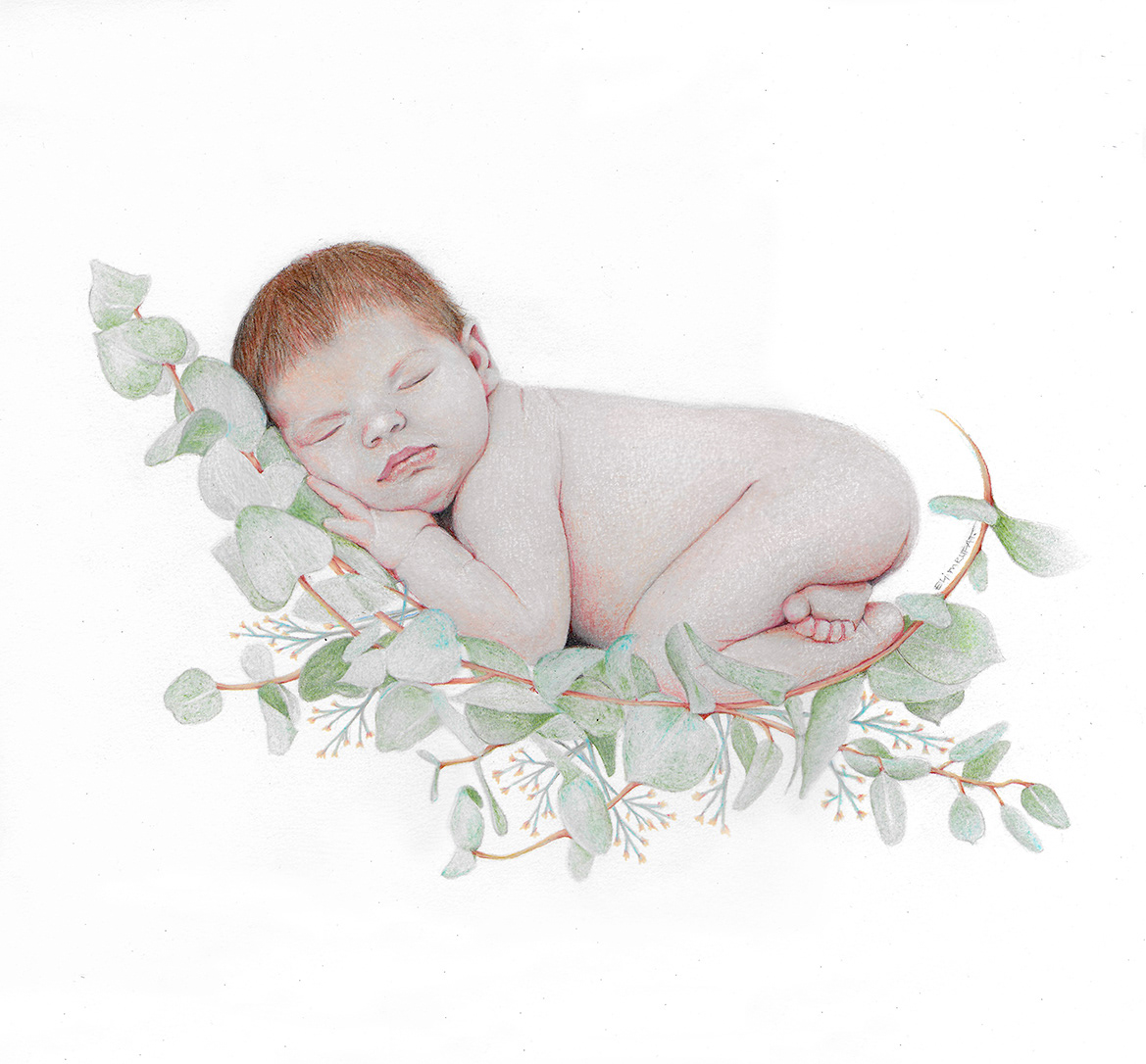 retrato portrait commission Encargo dibujo ilustracion ILLUSTRATION  baby boranical botanicalart