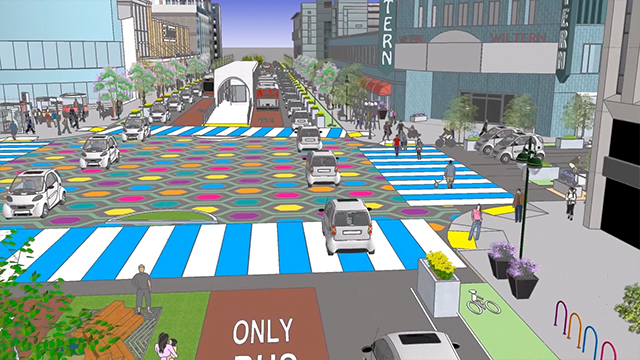 urban planning Autonomous Vehicles complete streets Street Art  3D Rendering Mixed-Use