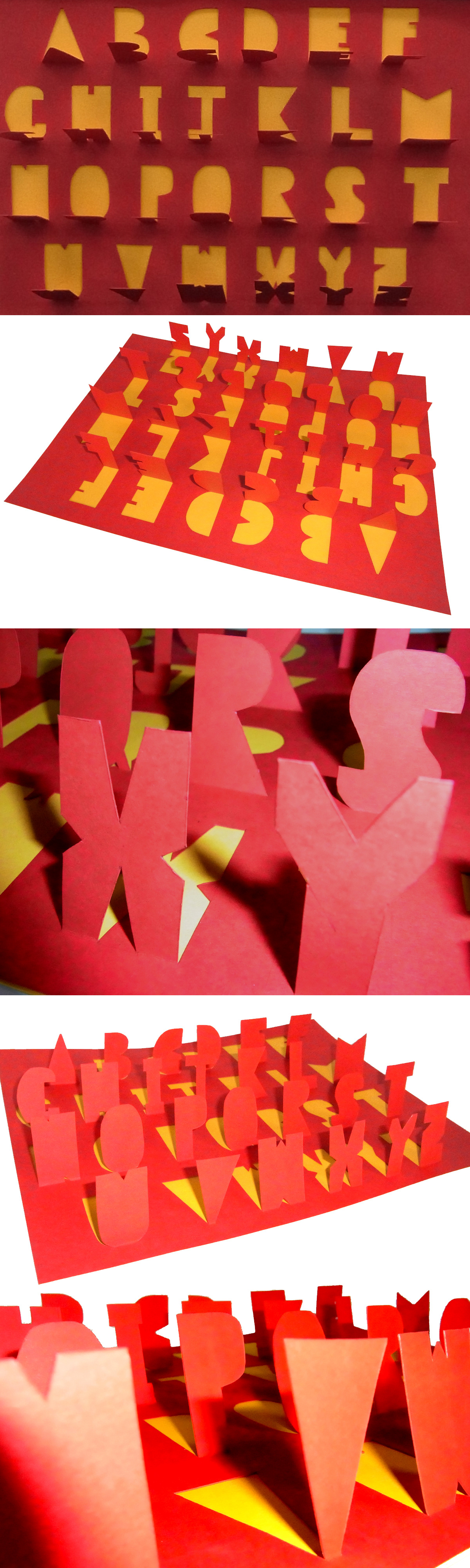type cut out red yellow alphabet block Form graphic simple experiment handmade letters photo