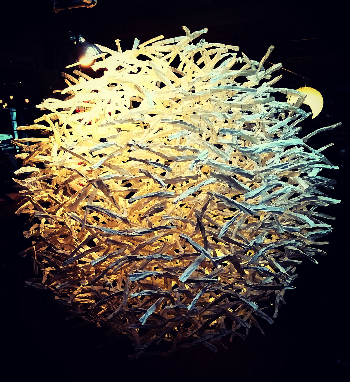 sculpture installation paper swarm kinetic ethereal architecture paperart abstract light