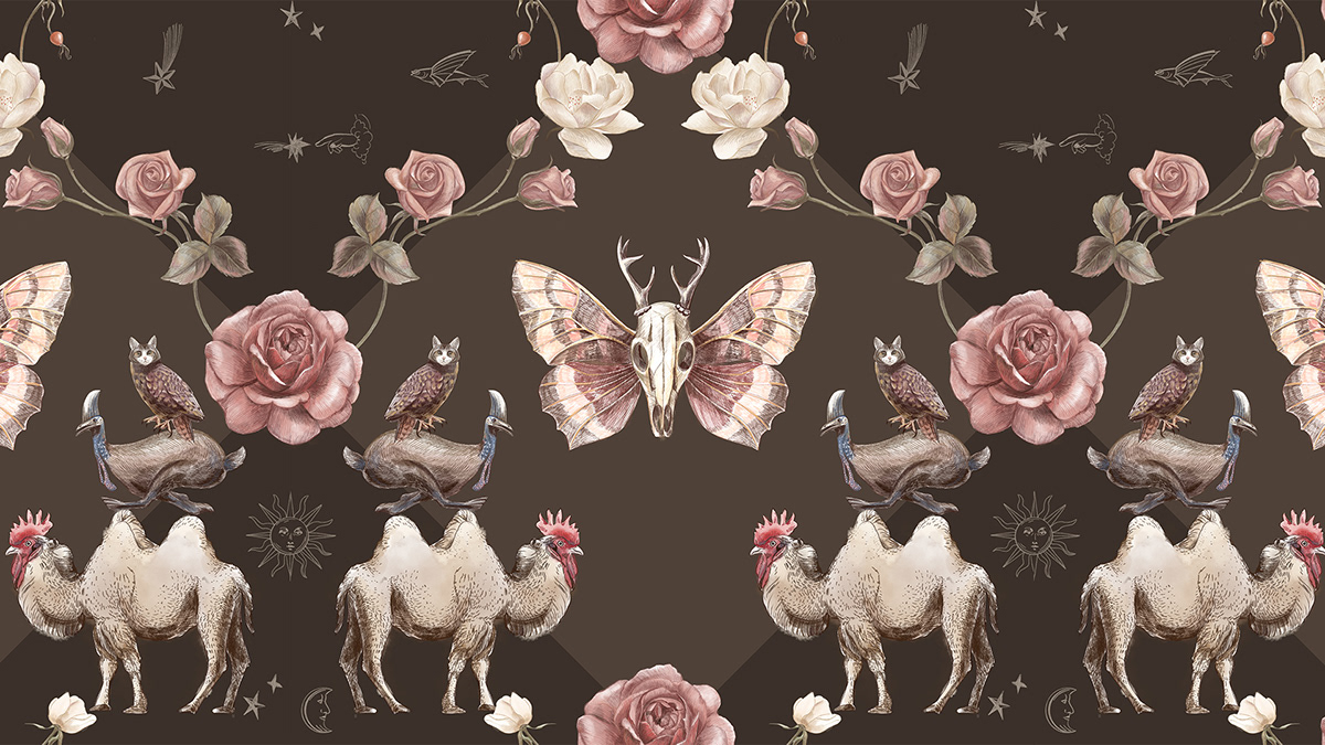 animal Bestiary fantasy Magic   Drawing  pattern textile Fashion  print ILLUSTRATION 