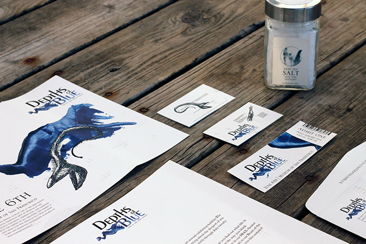 short term branding Stationery package design  Business Cards brochure deep sea creatures Ocean blue poster series identity design