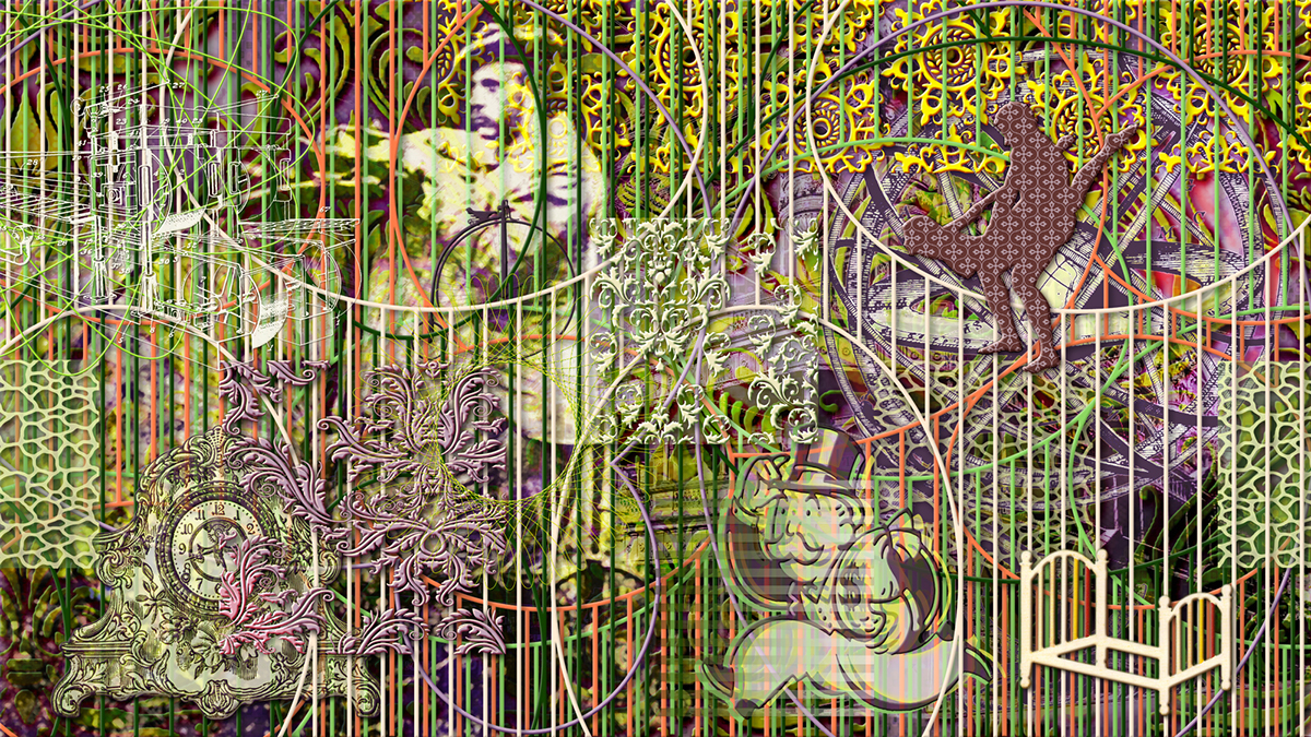 Adobe Portfolio Victorian surreal stripes ovals narrative collage mixed media digital color pattern cartoon detail vintage Circus death