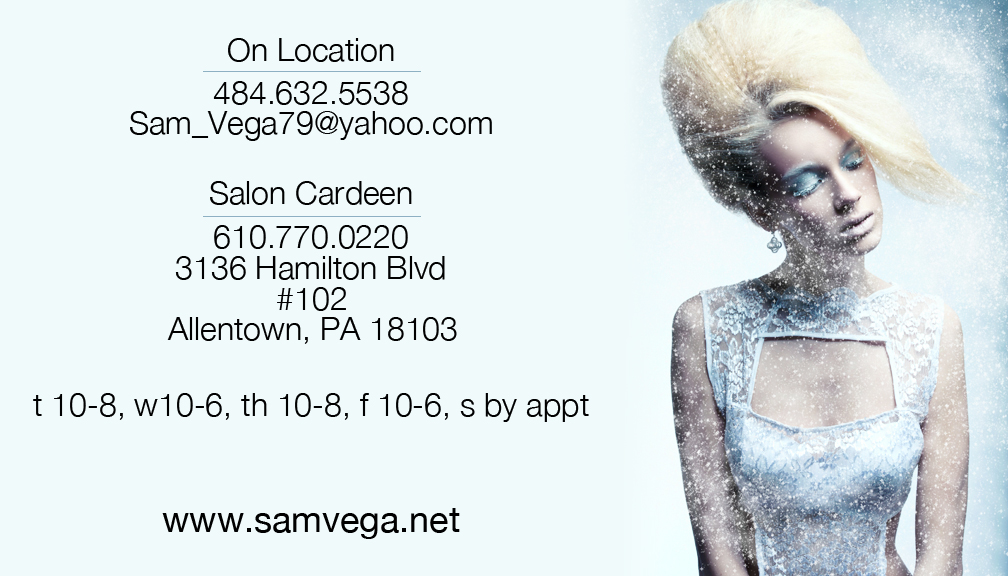 business card hair make-up Sam Vega