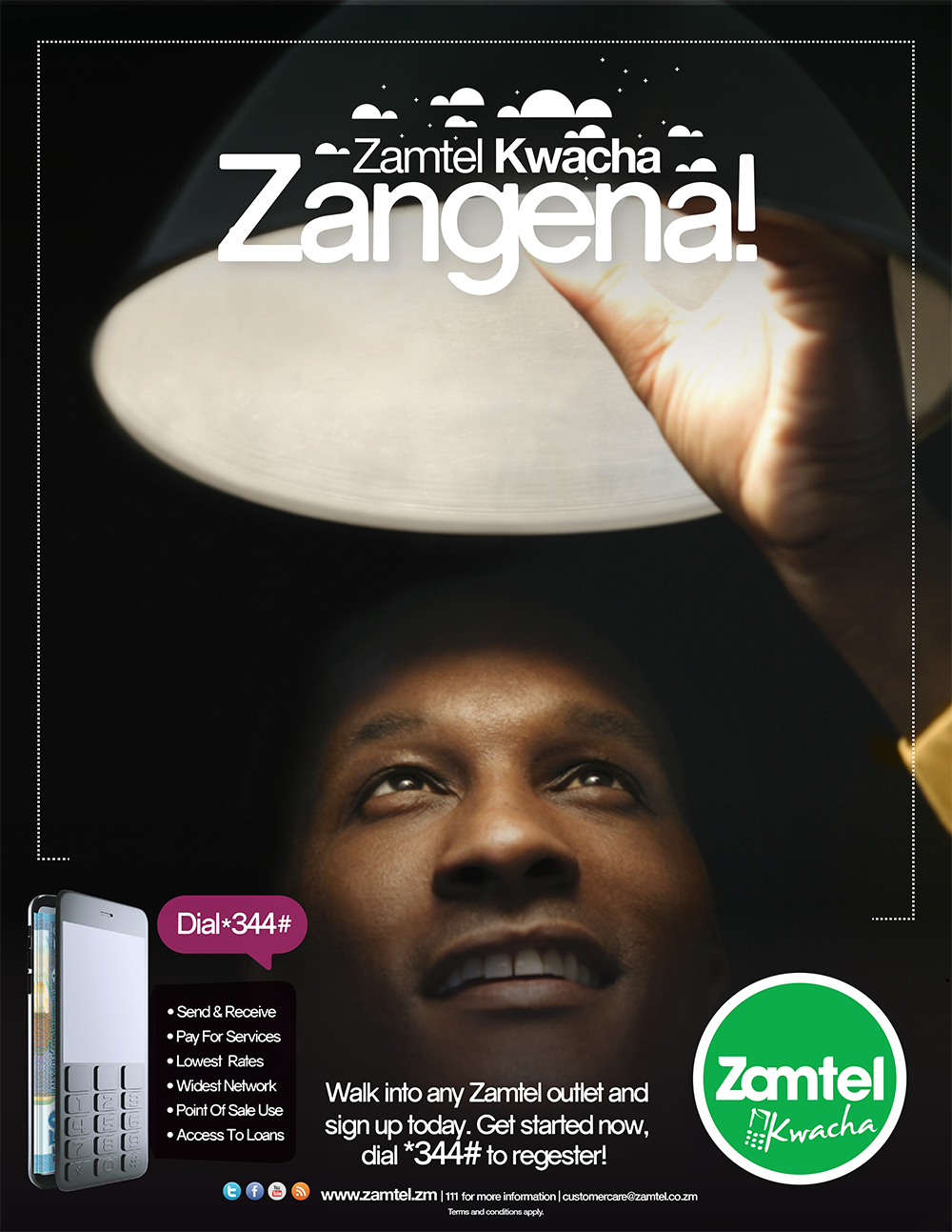 Advertising  mobile money Telecommunication Zamtel Lusaka Zambia tv Radio campaign zangena