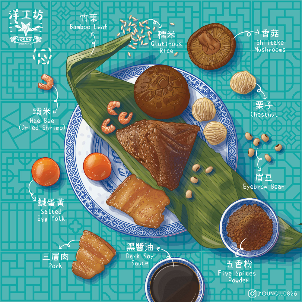 dragon boat festival Chinese style Chinese Food ILLUSTRATION  Bak chang 狗粮 中国风  