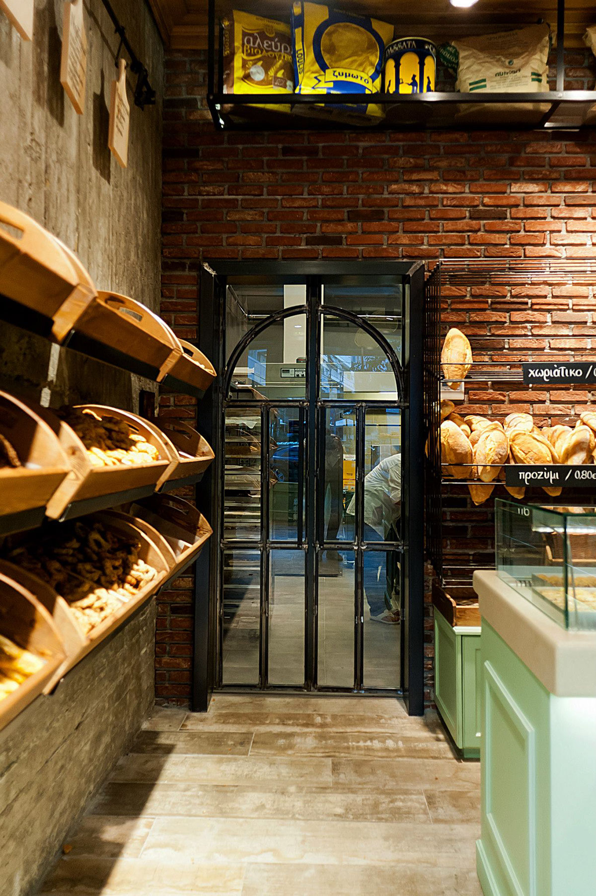 metal wood design bakery decoration cafe Interior bikas constantinos glass bread patisserrie boulangerie old concrete
