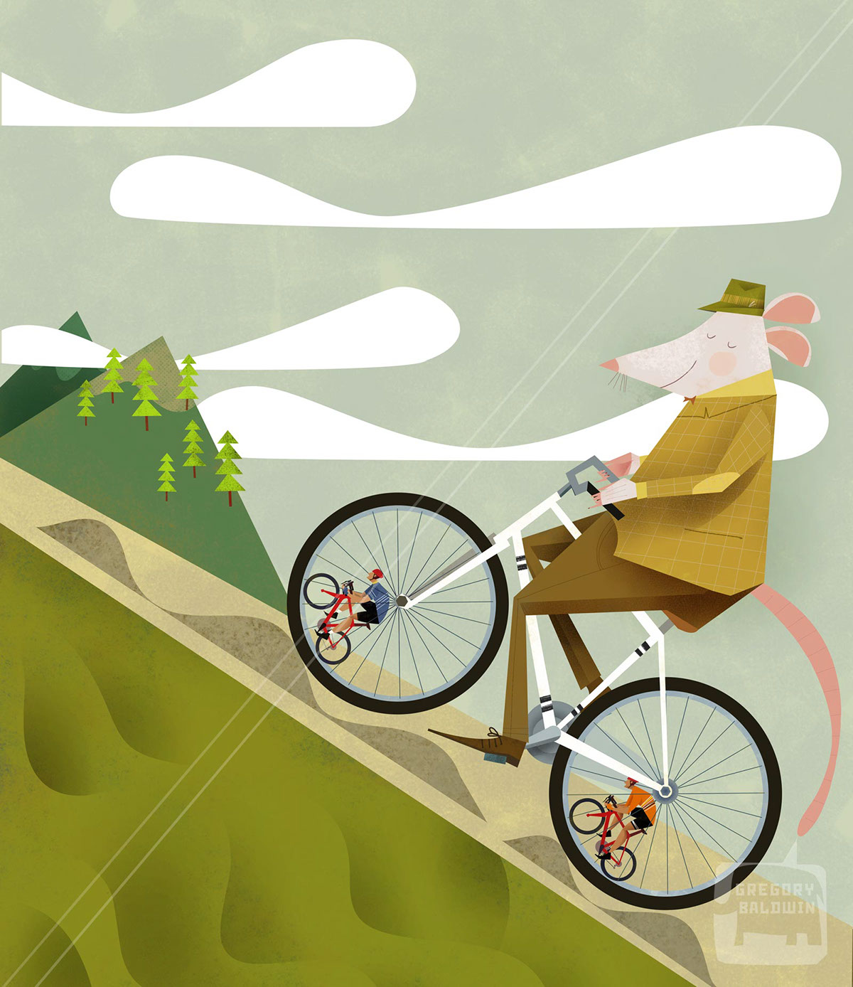 Adobe Portfolio rat hamster wheel Bicycle Bike cycle Road Race poster whimsical Tour de France Triathlon sport gentleman mouse