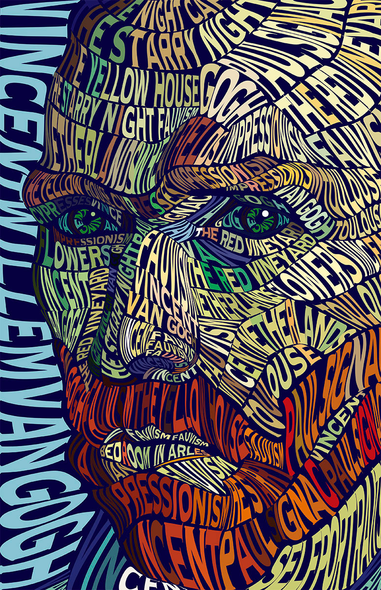 typographic portrait portrait lettering face poster design graphic colorful impressionism fauvism letters Van Gogh