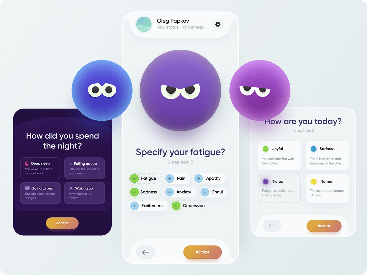 Health App mental health Mobile app mobile design tracker Tracker app ui design Emoji App Emoji Design emotional app