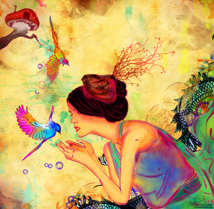 art visual digital psychedelic surreal bird Nature Love spiritual album cover Client print