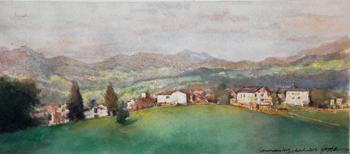 austria Schubertiade schwarzenberg festival watercolour watercolor aquarelle oyarbide Realism impression Landscape Alpes mountain