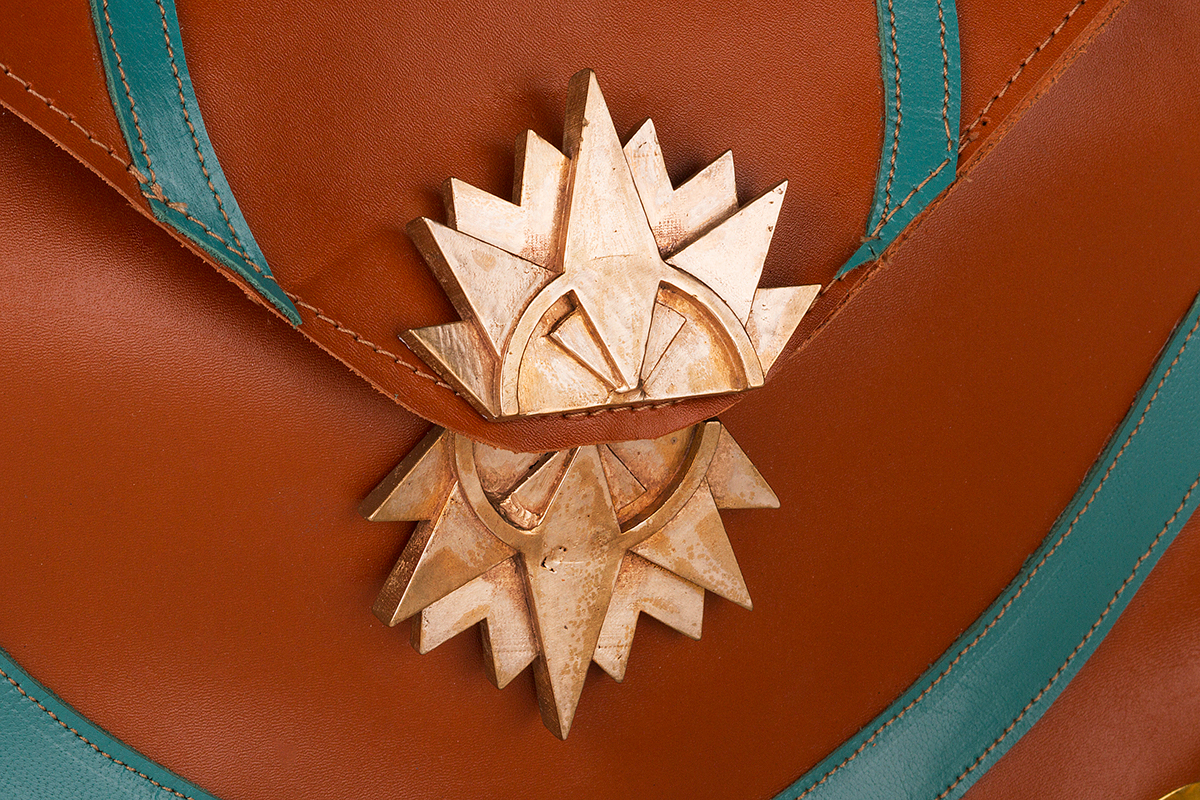 Accessory design jewelry keychain belt handbag clutch strap shoulder bag art deco art nouveau teal brown