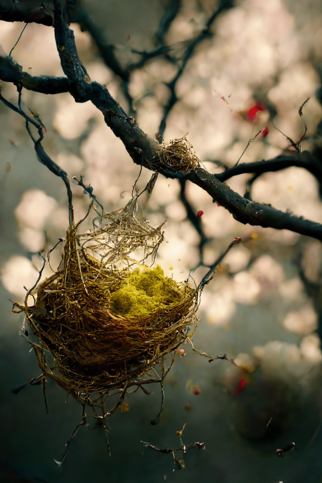 bird bokeh branches cardinal dof ginkgo Nature nest spring Tree 