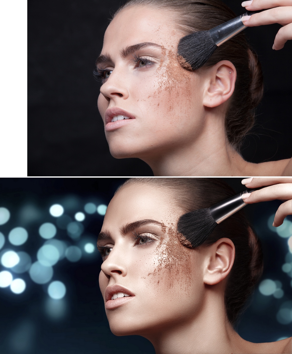 beauty bokeh photo retouch cosmetics MUA makeup studio dark skin