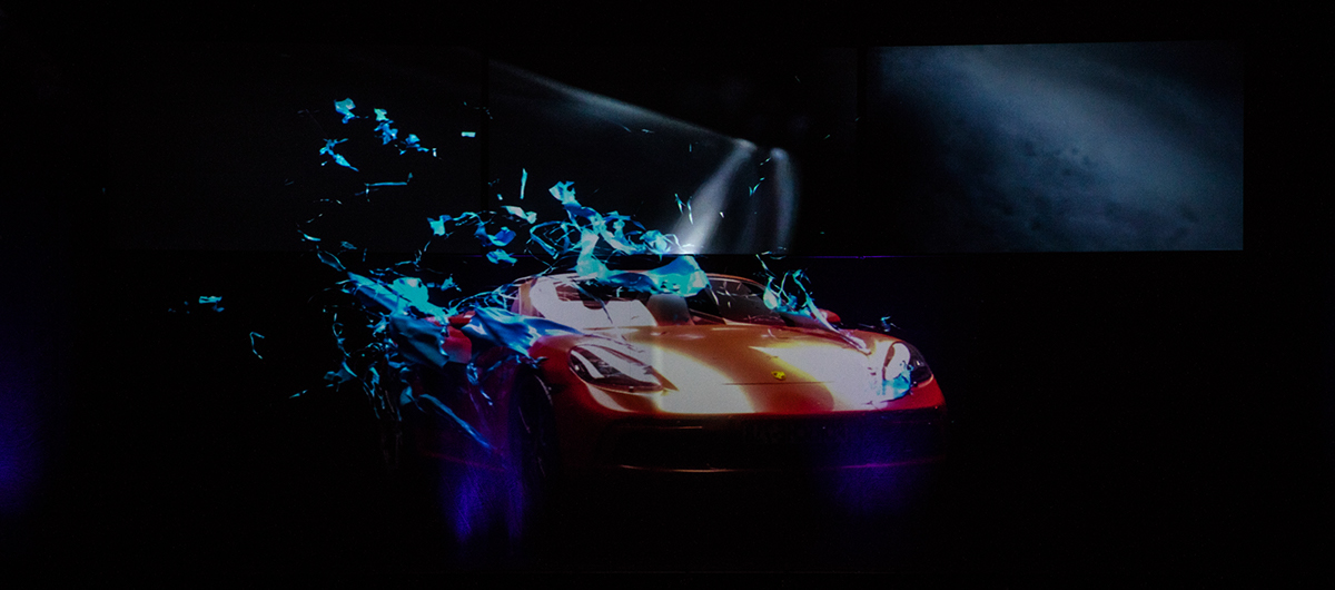 Dirty Monitor Porsche Boxster 3D product launch modeling hologram Event brussels