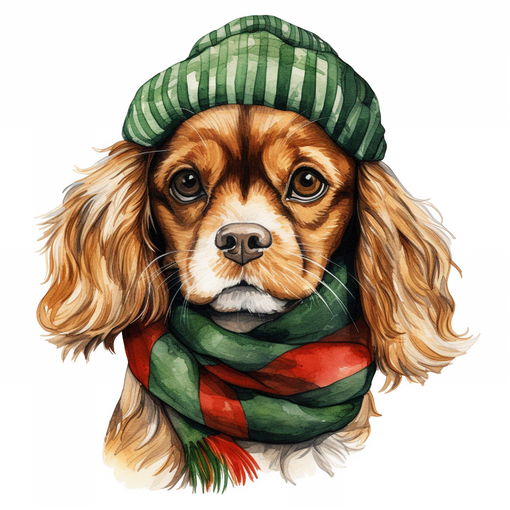 dog Christmas Christmas Art digital ILLUSTRATION  Cavalier King Charles puppy dog