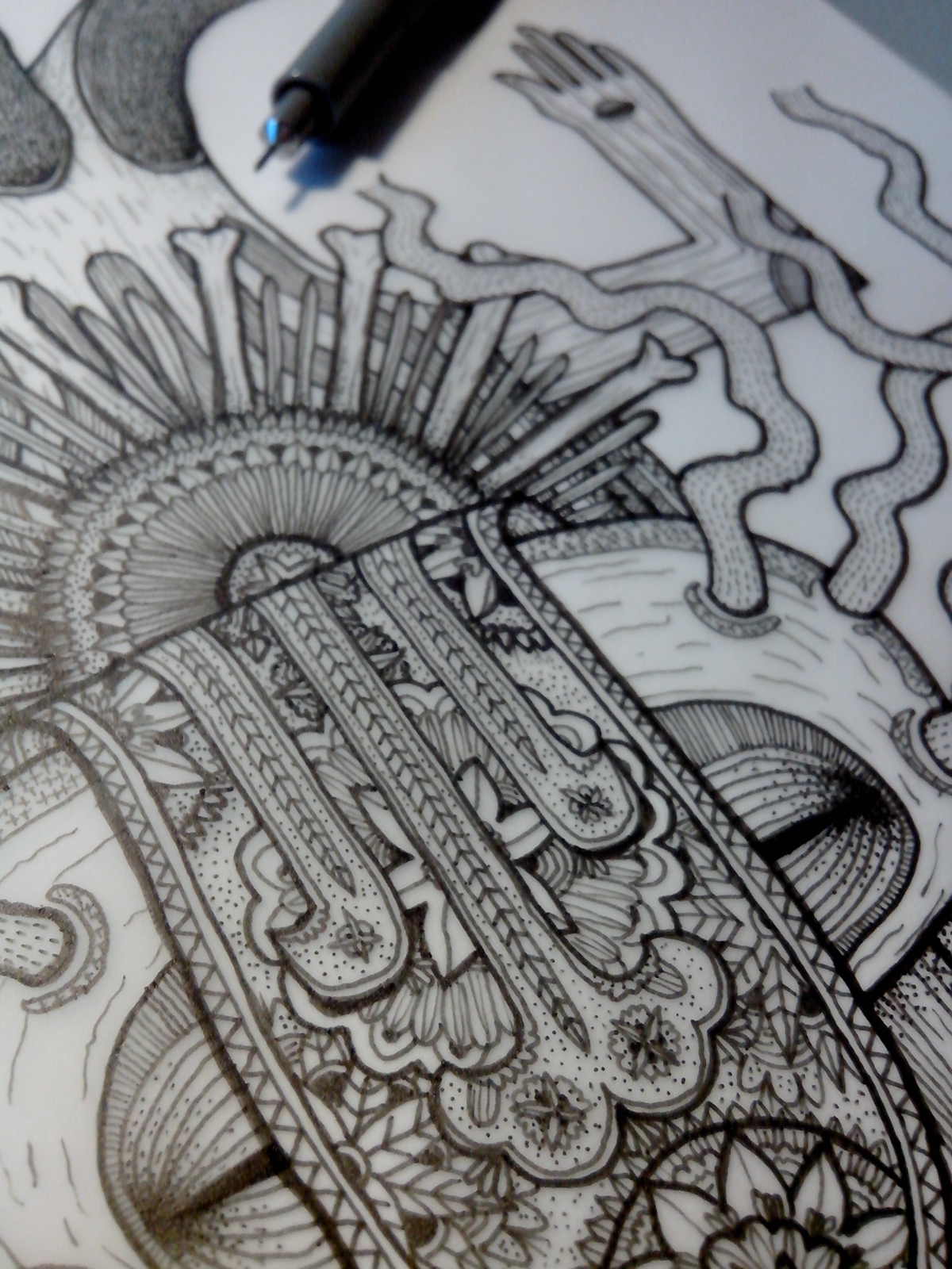 fantastic tatoo bird aztek symbolic Drawing  Rotring