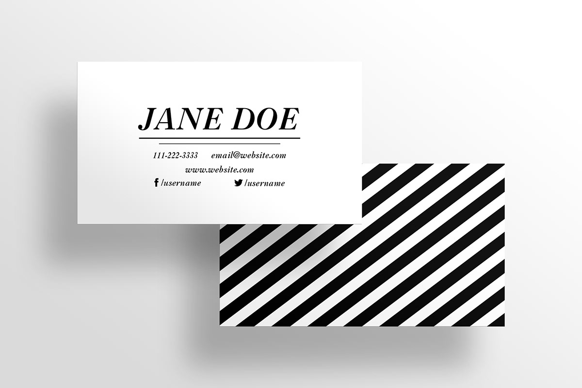 black White business card template vector boutique cute stylist layered InDesign stripes