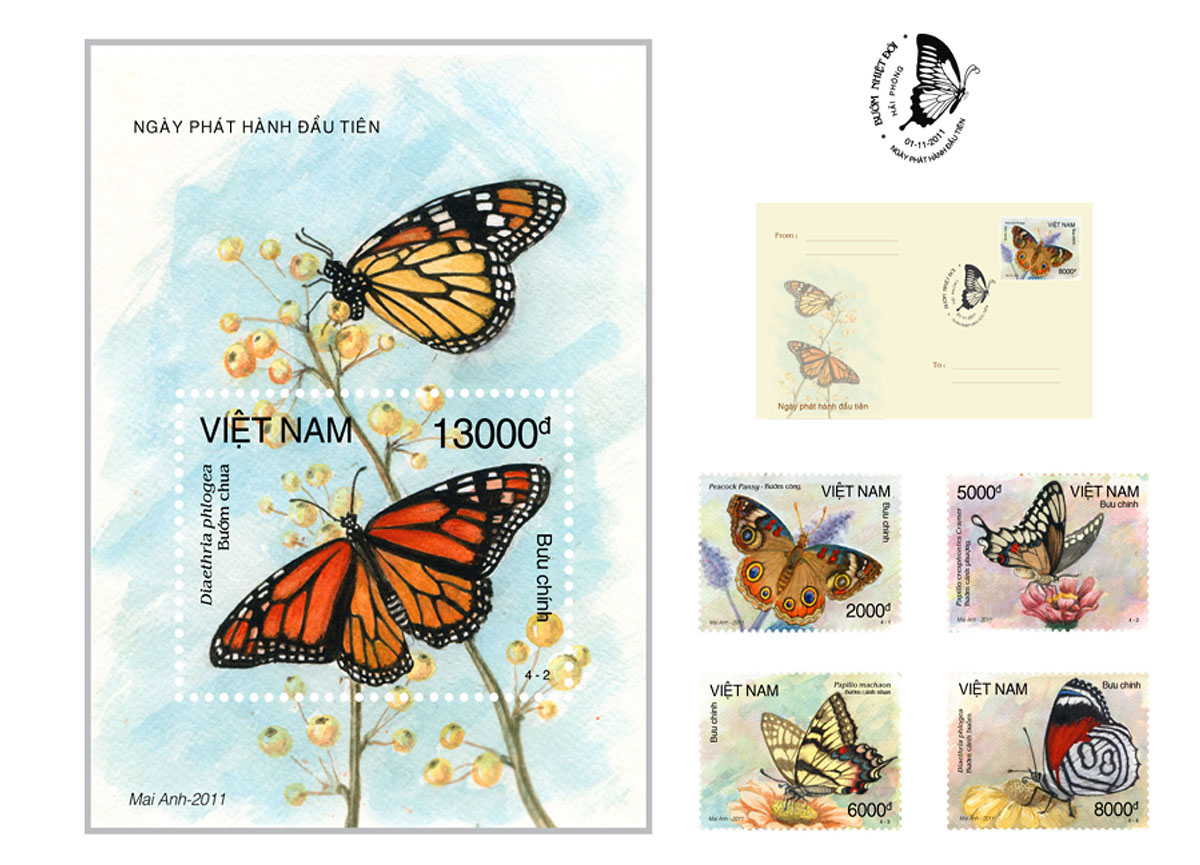 stamp illustrations watercolor butterfly