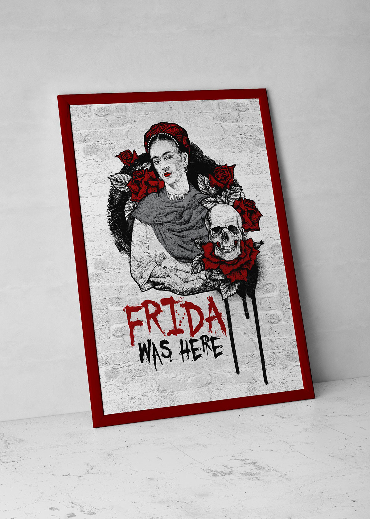 Frida Kahlo portrait ink dotwork poster print