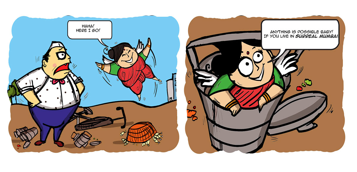 surrealism surrealcomic dabbavala macchivali Mumbai comic Mumbai Cartoon bombay