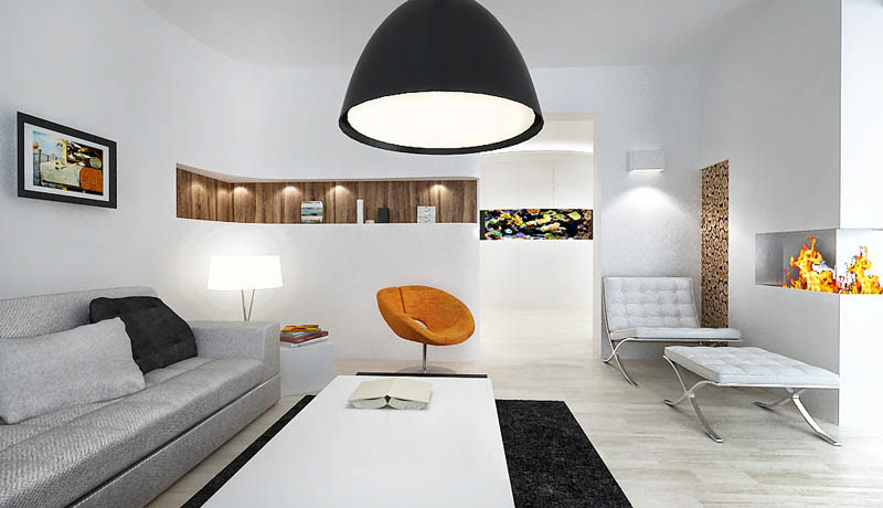 Interior design modern White furniture aquarium Serbia