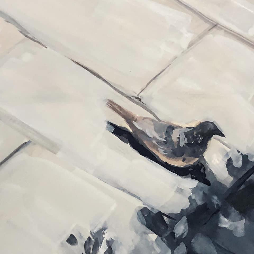Moleskine sketchbook painting of birds, by Shann Larsson