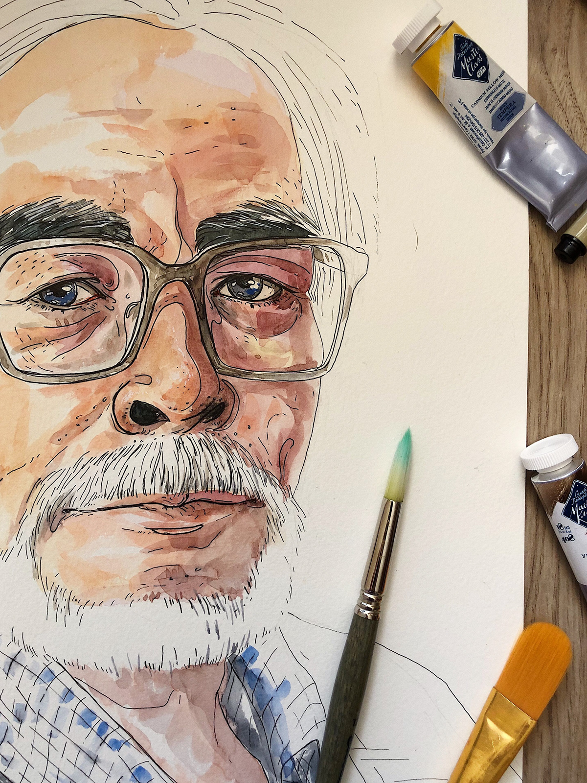 lineart watercolor акварель лайнарт портрет miyazaki