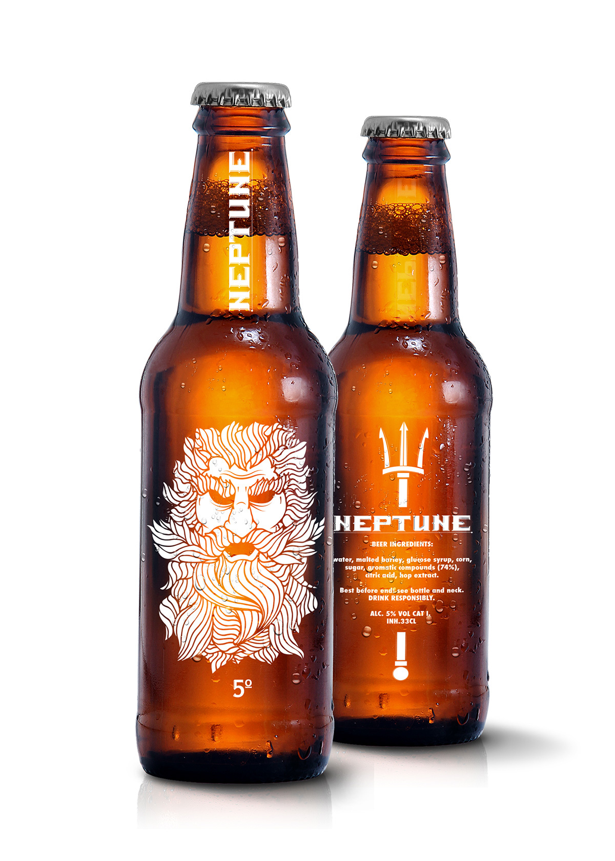 beer design sketch draw lineal neptune face Label bottle brewery subuno logo